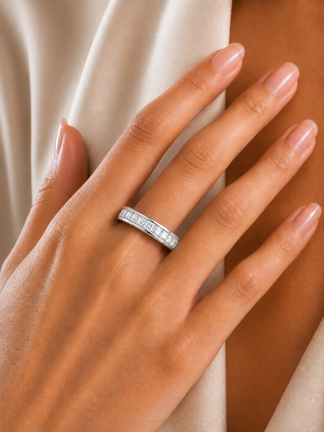 0.55 CT Princess Cut Diamond Eternity Band Ring in 18KT Solid Gold Wedding Jewelry - HIGHCARAT DIAMONDS