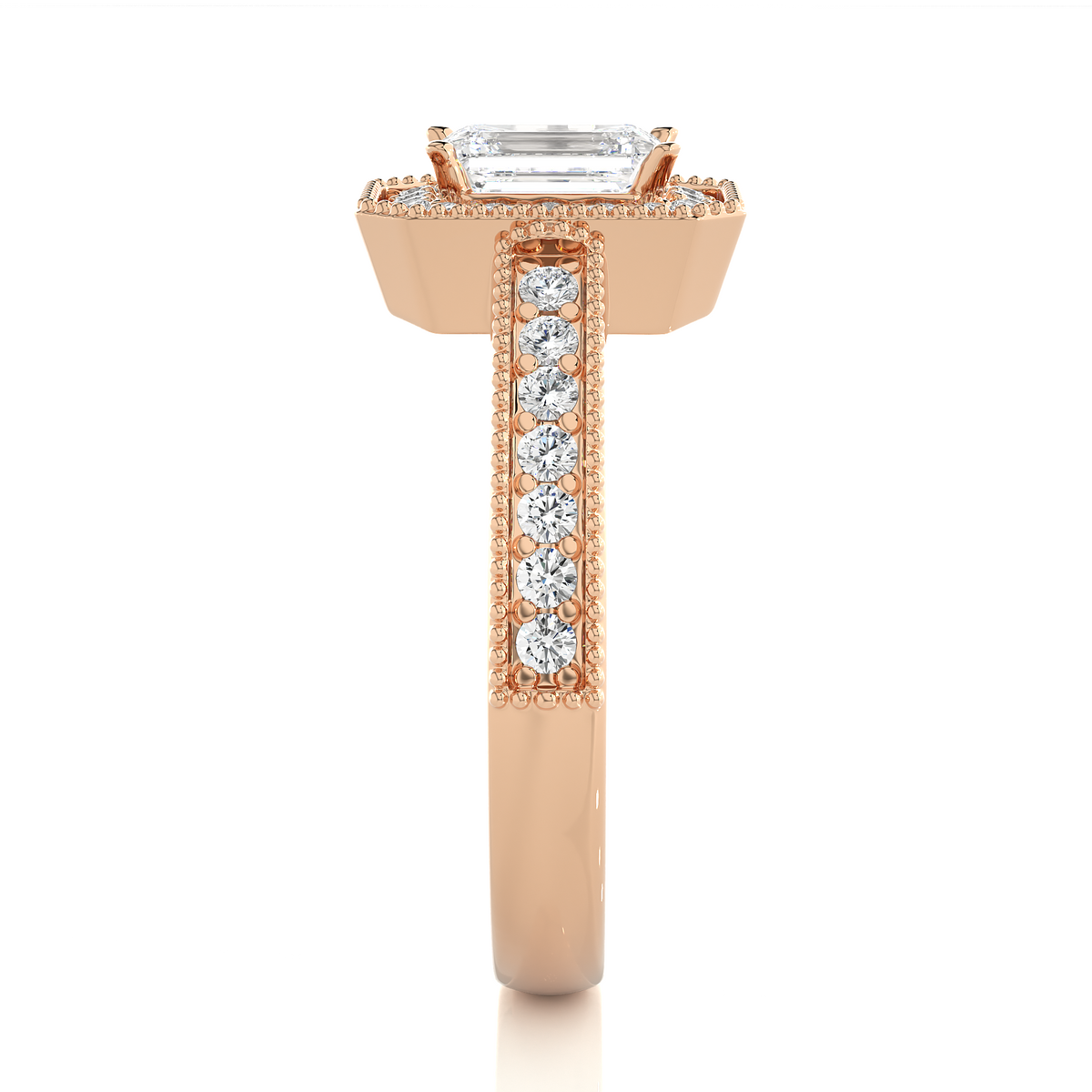 1.06 CT emerald and round cut lab grown diamond wedding ring in a dazzling new look - HIGHCARAT DIAMONDS