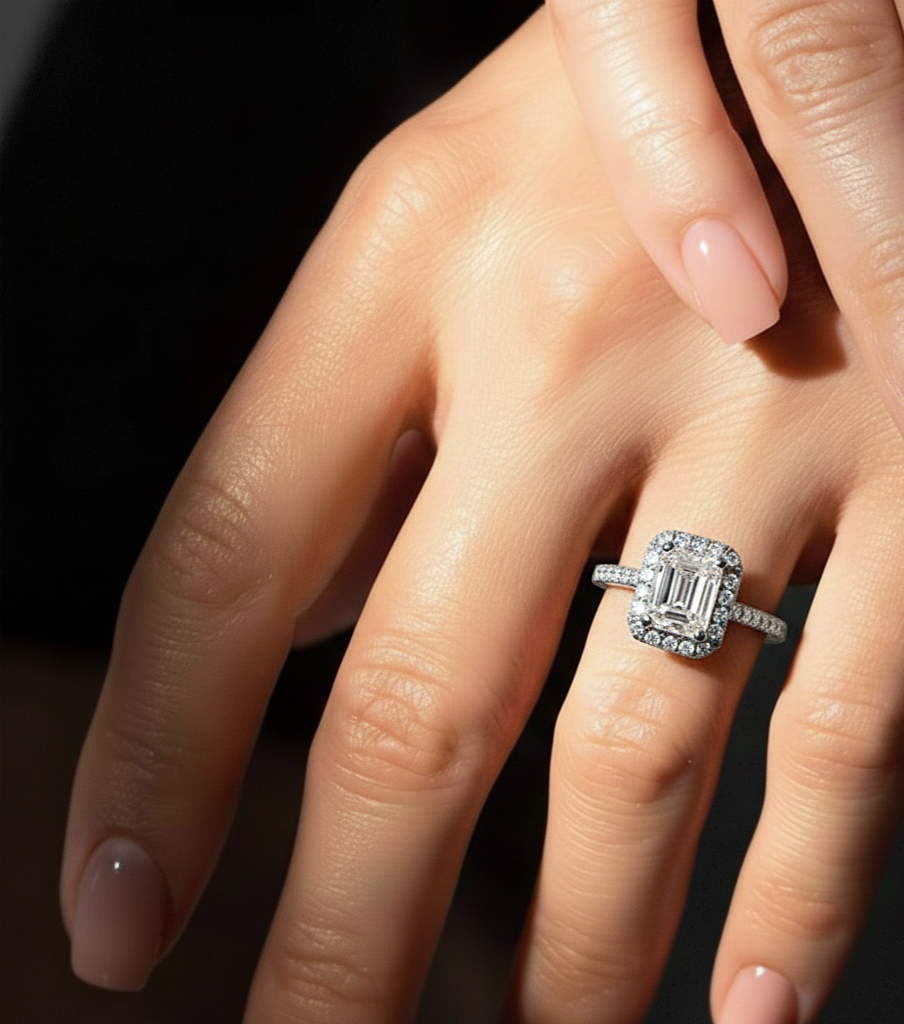 1.06 CT emerald and round cut lab grown diamond wedding ring in a dazzling new look