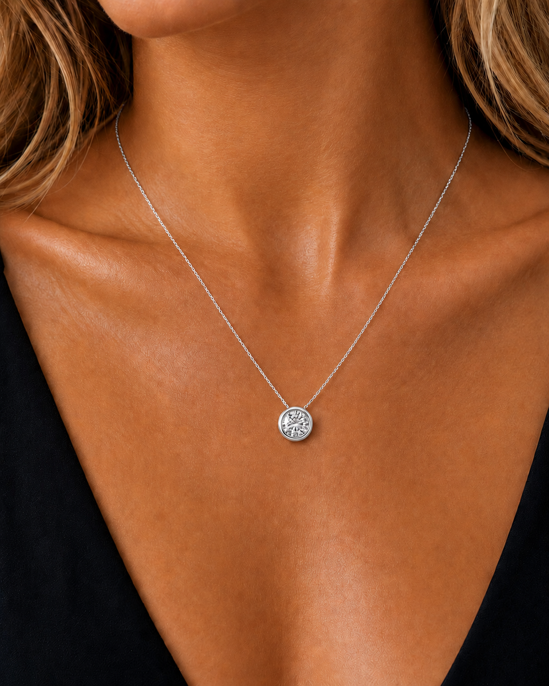1.08 CT Labgrown Diamond Solitaire Pendant Round Bezel-Set Necklace for Women's - HIGHCARAT DIAMONDS