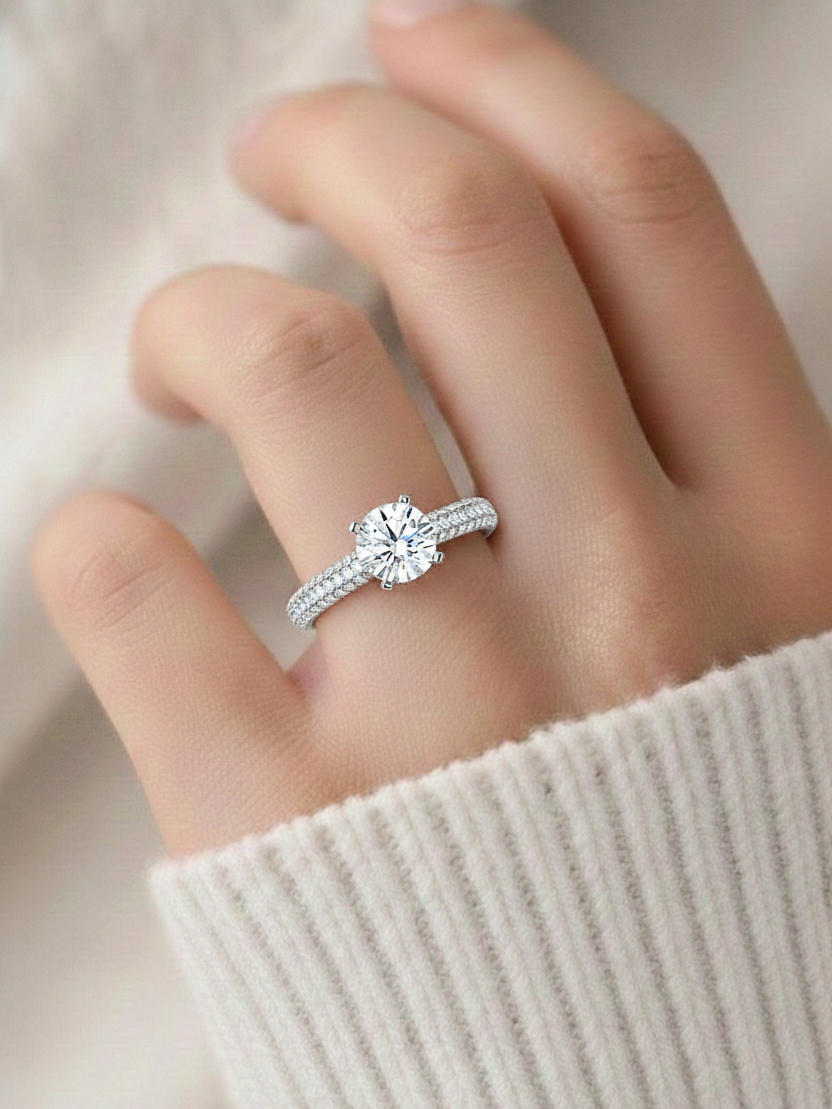 1.56 Ct Carat Round Shaped Lab Grown Diamond 14K White Gold Engagement Perfect Ring, Gift For Her