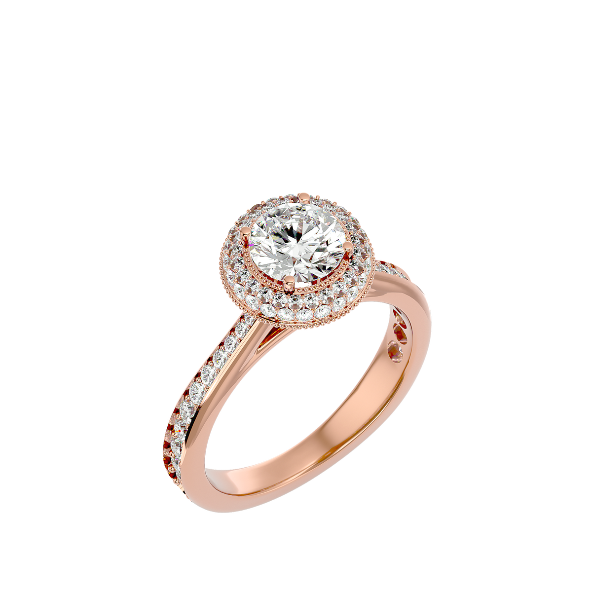 1.59 Ct Round Cut Lab grown Solitaire Ring With Round Accent,14K Solid Gold Hidden Halo Wedding Ring for gifted - HIGHCARAT DIAMONDS