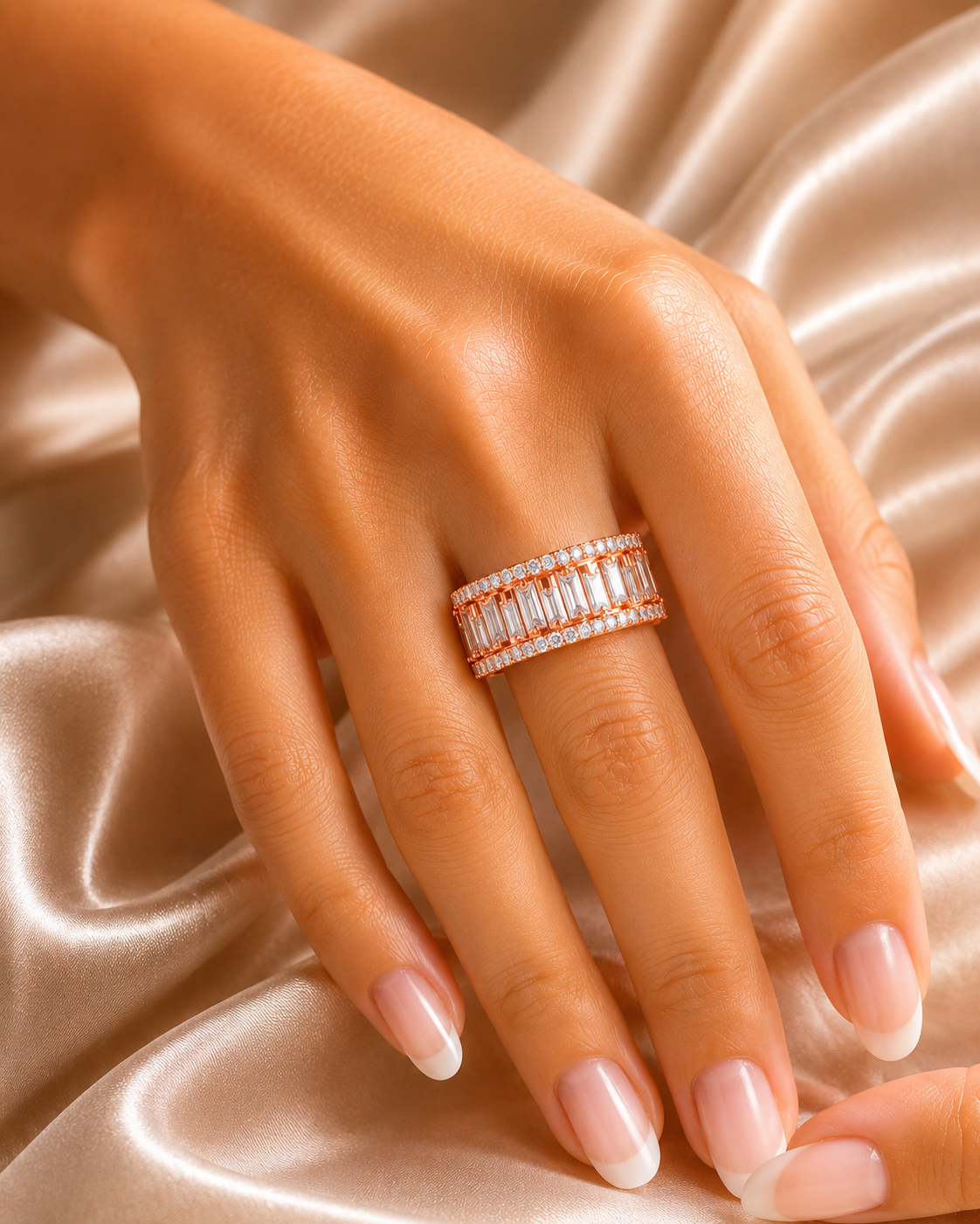 1.63CT Baguette and Round Cut Diamond Vintage Delicate Half Eternity Wedding Band Ring For Women's - HIGHCARAT DIAMONDS