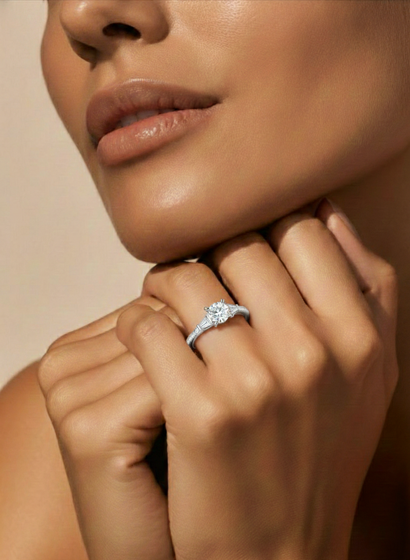 1.68 ct three stone diamond as well as pave and side stones Best gift ring for wedding