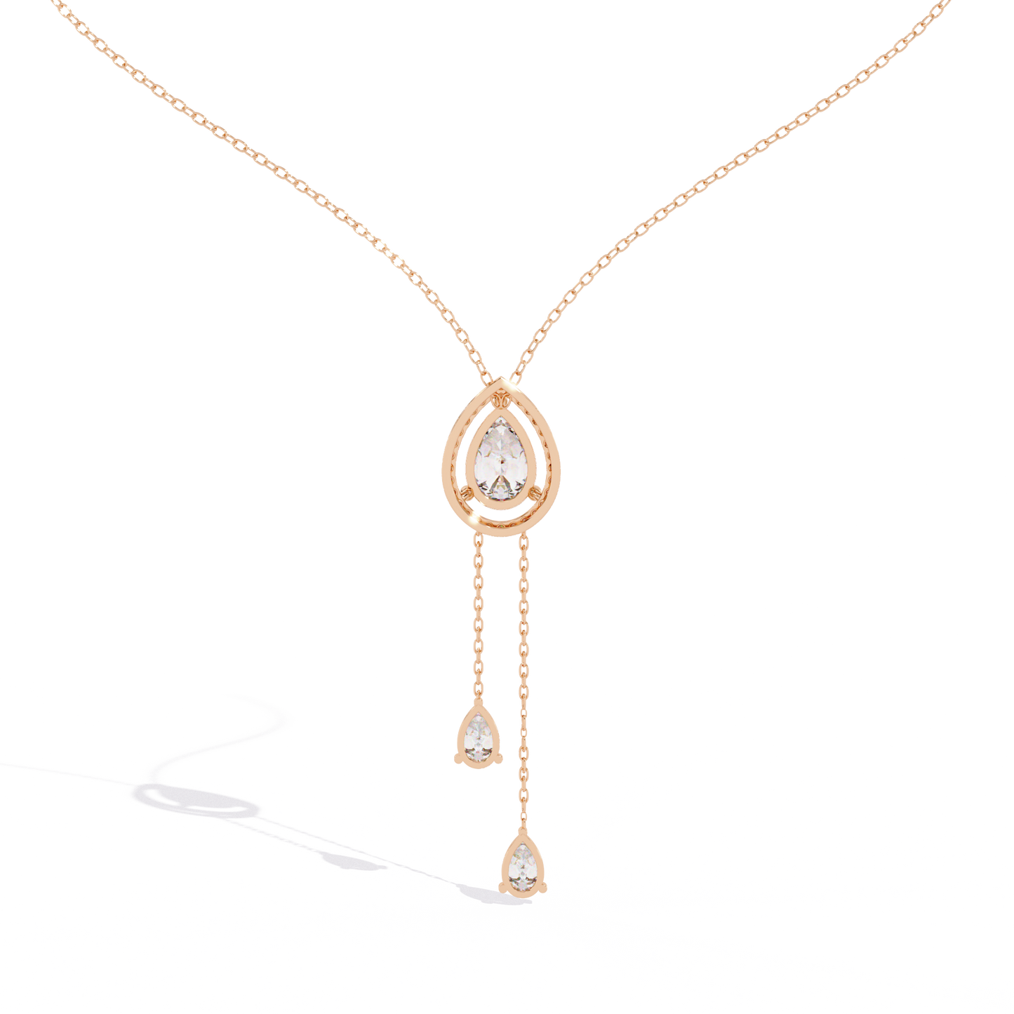 1.81 Ct Pear And Round Cut Lab Grown Diamond 10K solid White Gold Halo Style Unique Stackable Necklace Gift For Her - HIGHCARAT DIAMONDS