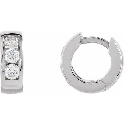14K White 5/8 CTW Lab-Grown Diamond  Hinged Hoop Earrings