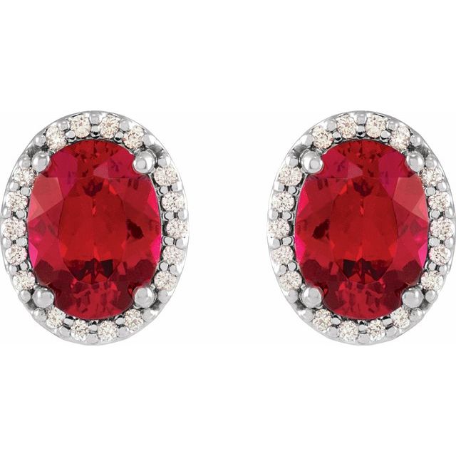 14K White  Lab-Grown Ruby & .04 CTW Natural Diamond Halo-Style Earrings