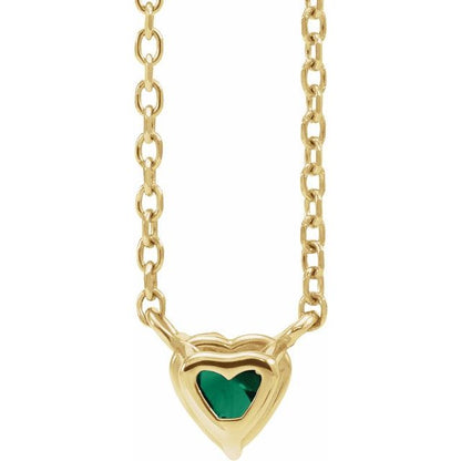 14K Yellow Lab-Grown Emerald Heart 16-18" Necklace