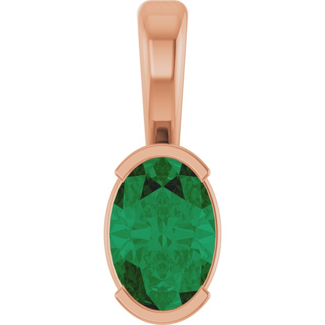 14K Rose Lab-Grown Emerald Pendant