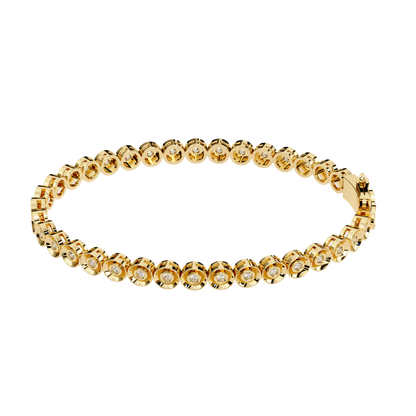 Round Cut Diamond Bezel Set Art Deco Delicate Timeless Handmade Stacking Vintage Tennis Bracelet