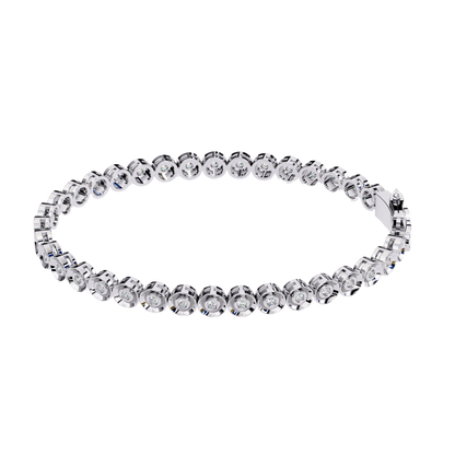 Round Cut Diamond Bezel Set Art Deco Delicate Timeless Handmade Stacking Vintage Tennis Bracelet
