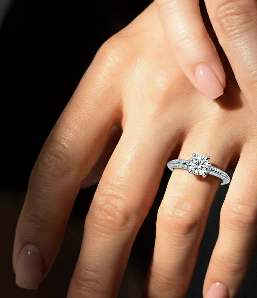 10k Solid White Gold Engagement Ring With Round Cut Lab Grown Diamond Perfect Gift For Her - HIGHCARAT DIAMONDS