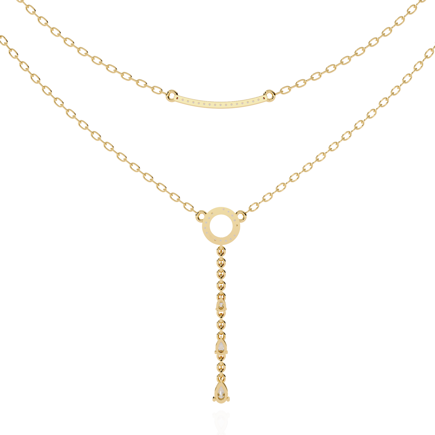 10k Solid White Gold Pear And Round Cut Lab Grown & Natural Diamond Open Circle Vintage Party Wear Necklace For Women's - HIGHCARAT DIAMONDS