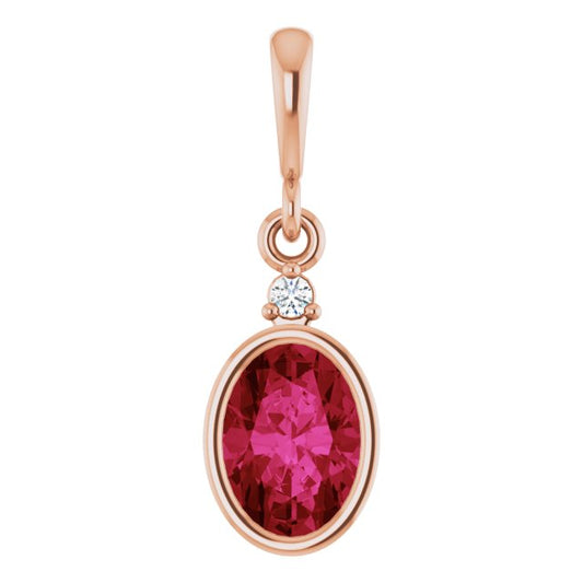 14K Rose Lab-Grown Ruby & .015 CT Lab-Grown Diamond Pendant