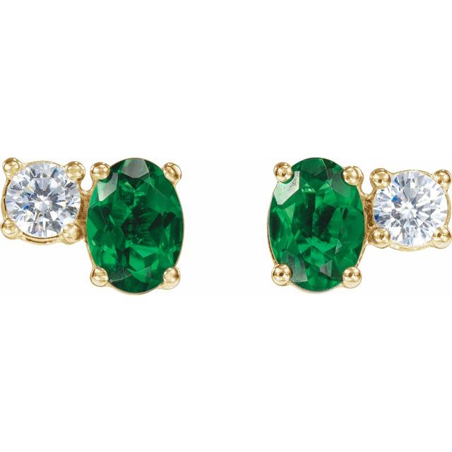 14K Yellow Lab-Grown Emerald & 1/2 CTW Lab-Grown Diamond Earrings