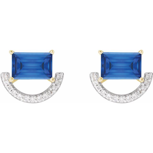 Rhodium-Plated 14K Yellow Imitation Blue Sapphire & 3/4 CTW Natural Diamond Earrings