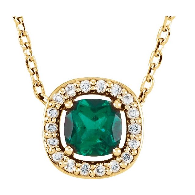 14K Yellow Lab-Grown Emerald & .05 CTW Natural Diamond 16" Necklace