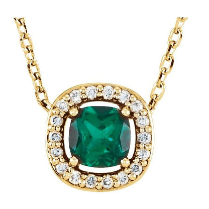 14K Yellow Lab-Grown Emerald & .05 CTW Natural Diamond 16" Necklace