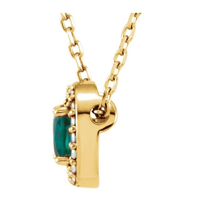 14K Yellow Lab-Grown Emerald & .05 CTW Natural Diamond 16" Necklace