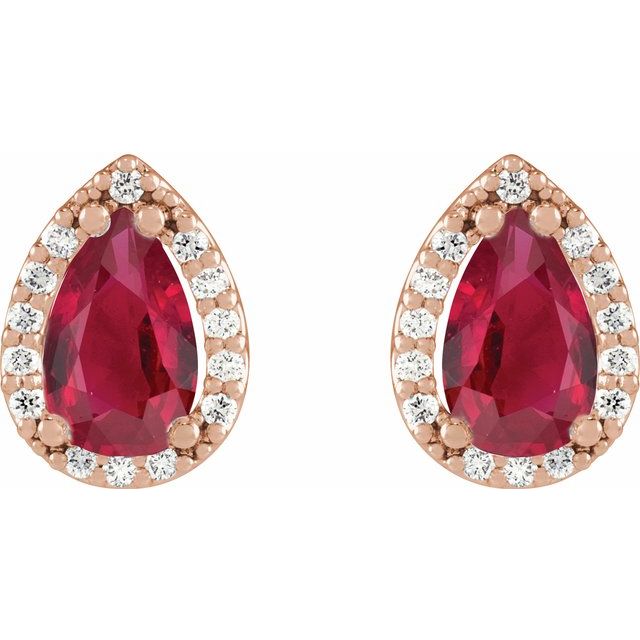 14K Rose Lab-Grown Ruby & .05 CTW Natural Diamond Halo-Style Earrings