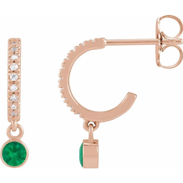 14K White Lab-Grown Emerald & .08 CTW Natural Diamond French-Set  Hoop Earrings