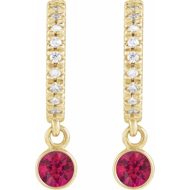 14K Yellow Lab-Grown Ruby & .08 CTW Natural Diamond French-Set  Hoop Earrings