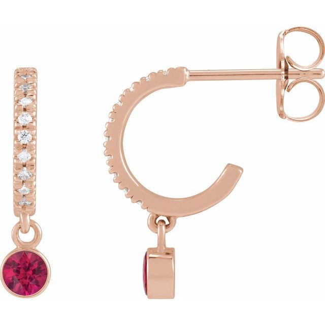 14K Yellow Lab-Grown Ruby & .08 CTW Natural Diamond French-Set  Hoop Earrings