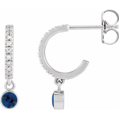 14K Rose Lab-Grown Blue Sapphire & .08 CTW Natural Diamond French-Set  Hoop Earrings