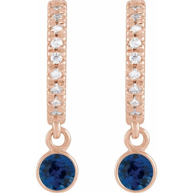 14K Rose Lab-Grown Blue Sapphire & .08 CTW Natural Diamond French-Set  Hoop Earrings