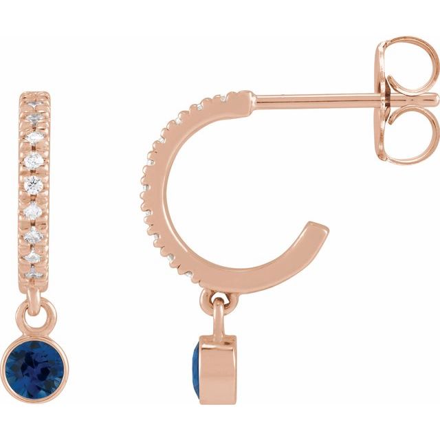 14K Rose Lab-Grown Blue Sapphire & .08 CTW Natural Diamond French-Set  Hoop Earrings