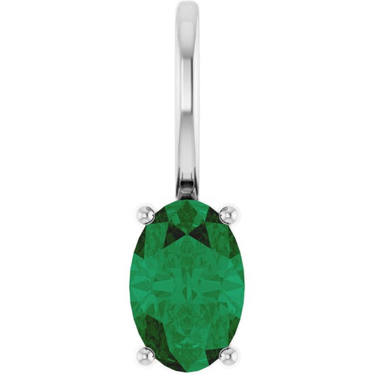 14K White  Lab-Grown Emerald Charm/Pendant