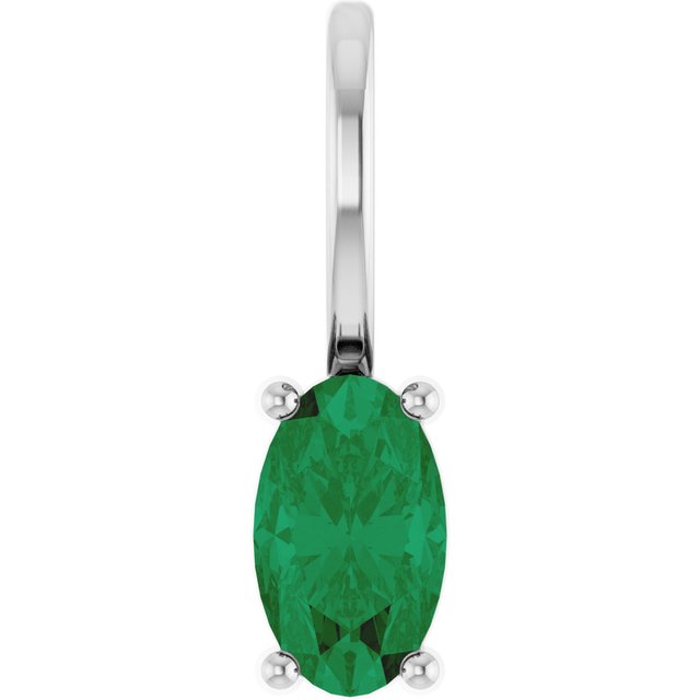 14K White Lab-Grown Emerald Charm/Pendant