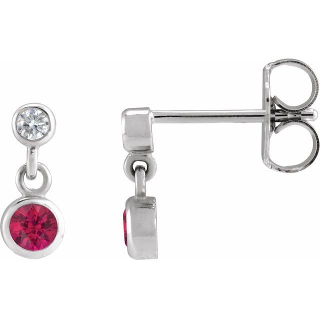 14K Rose Lab-Grown Ruby & .05 CTW Natural Diamond Two-Stone Earrings