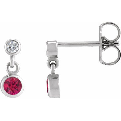 14K Rose Lab-Grown Ruby & .05 CTW Natural Diamond Two-Stone Earrings