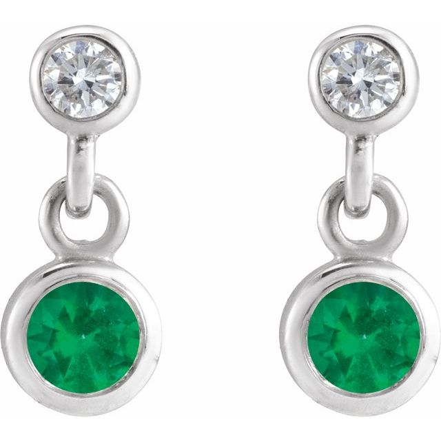 14K White Lab-Grown Emerald & .05 CTW Natural Diamond Two-Stone Earrings