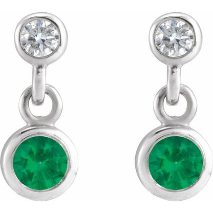 14K White Lab-Grown Emerald & .05 CTW Natural Diamond Two-Stone Earrings