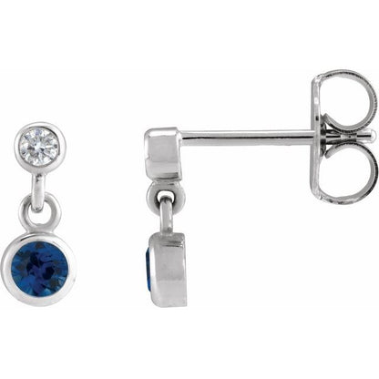 14K Rose Lab-Grown Blue Sapphire & .05 CTW Natural Diamond Two-Stone Earrings