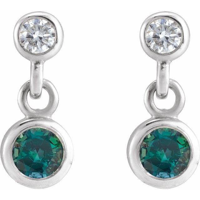 14K White Lab-Grown Alexandrite & .05 CTW Natural Diamond Two-Stone Earrings