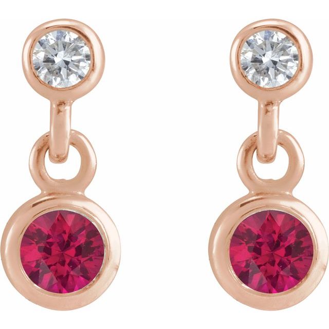 14K Rose Lab-Grown Ruby & .05 CTW Natural Diamond Two-Stone Earrings