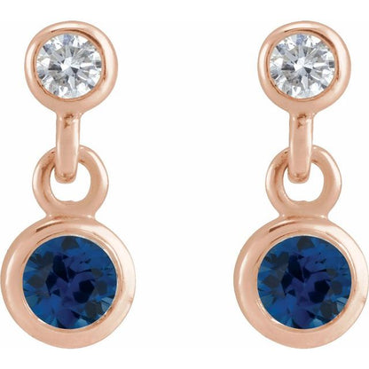14K Rose Lab-Grown Blue Sapphire & .05 CTW Natural Diamond Two-Stone Earrings