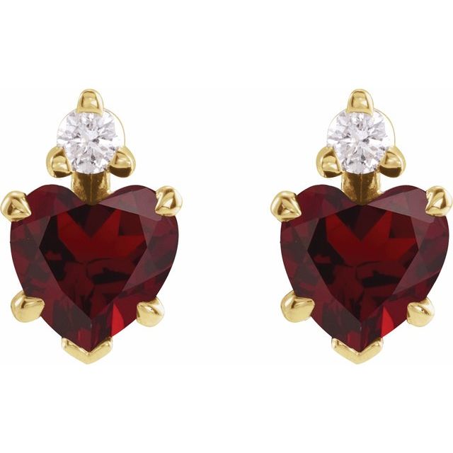 14K Yellow Lab-Grown Ruby & .06 CTW Natural Diamond Stud Earrings