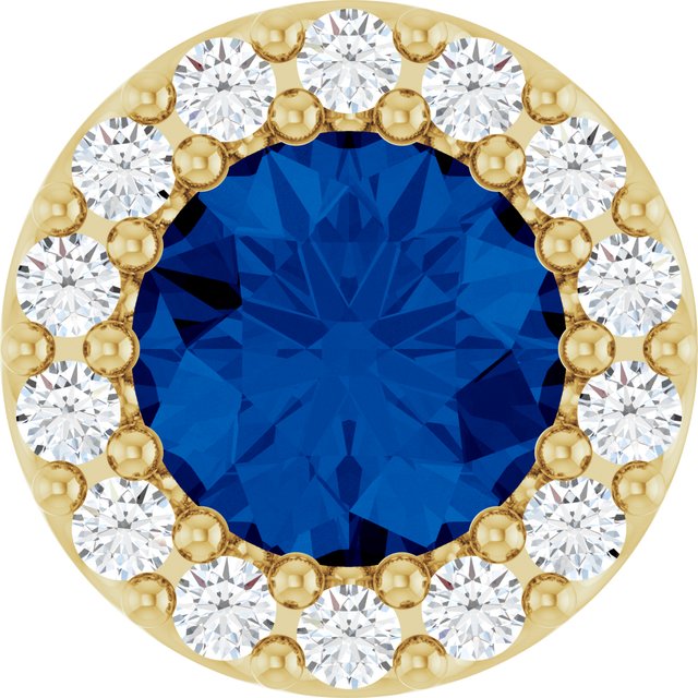 14K Yellow Lab-Grown Blue Sapphire & 1/8 CT Natural Diamond Halo-Style Pendant