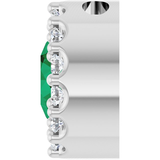 14K White Lab-Grown Emerald & 1/10 CT Natural Diamond Halo-Style Pendant