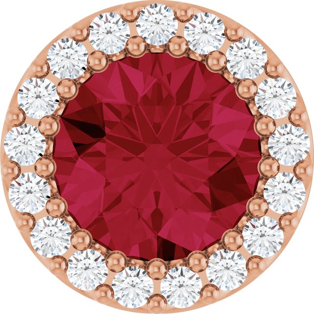 14K Rose Lab-Grown Ruby & .08 CT Natural Diamond Halo-Style Pendant