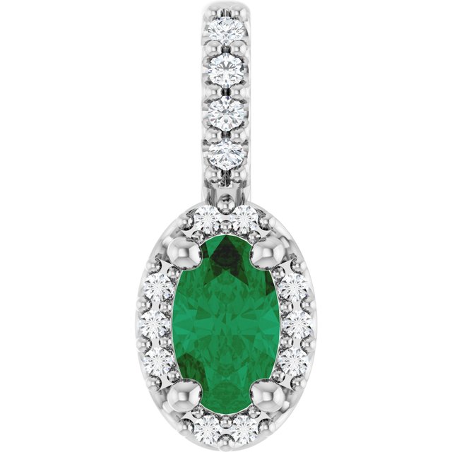 14K Yellow Lab-Grown Emerald & .07 CTW Natural Diamond Halo-Style Pendant