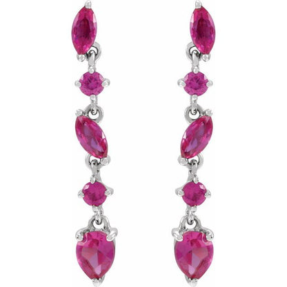 14K White Lab-Grown Ruby Earrings