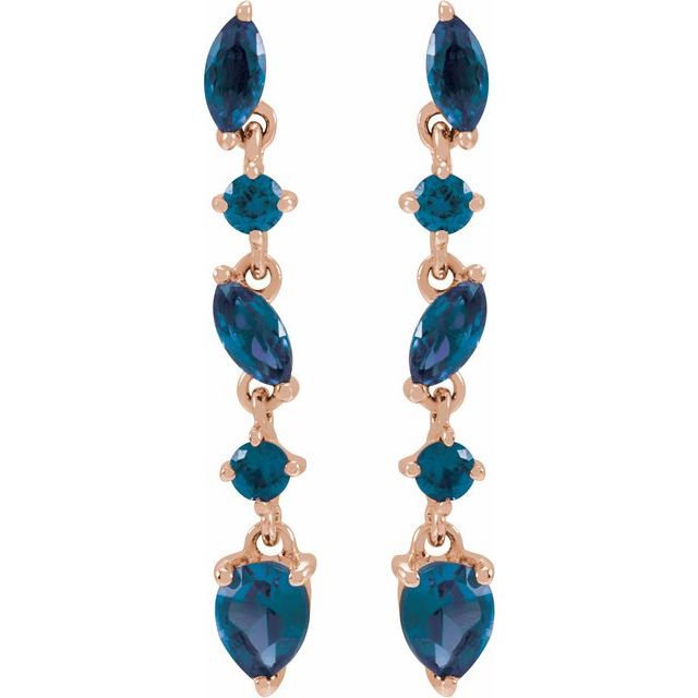 14K Rose Lab-Grown Blue Sapphire Earrings