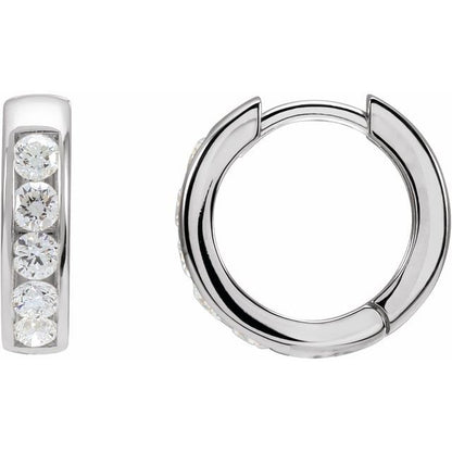 14K White 5/8 CTW Lab-Grown Diamond  Hinged Hoop Earrings