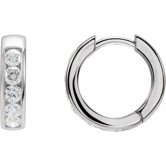14K White 5/8 CTW Lab-Grown Diamond  Hinged Hoop Earrings