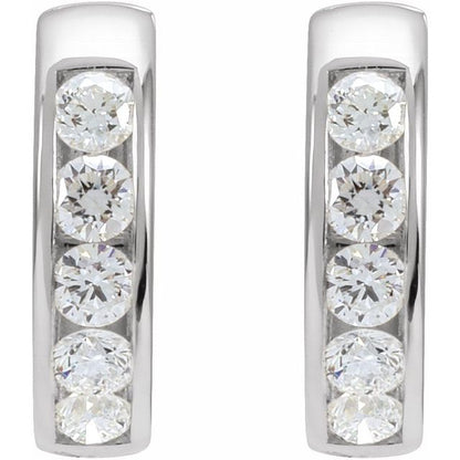 14K White 5/8 CTW Lab-Grown Diamond  Hinged Hoop Earrings